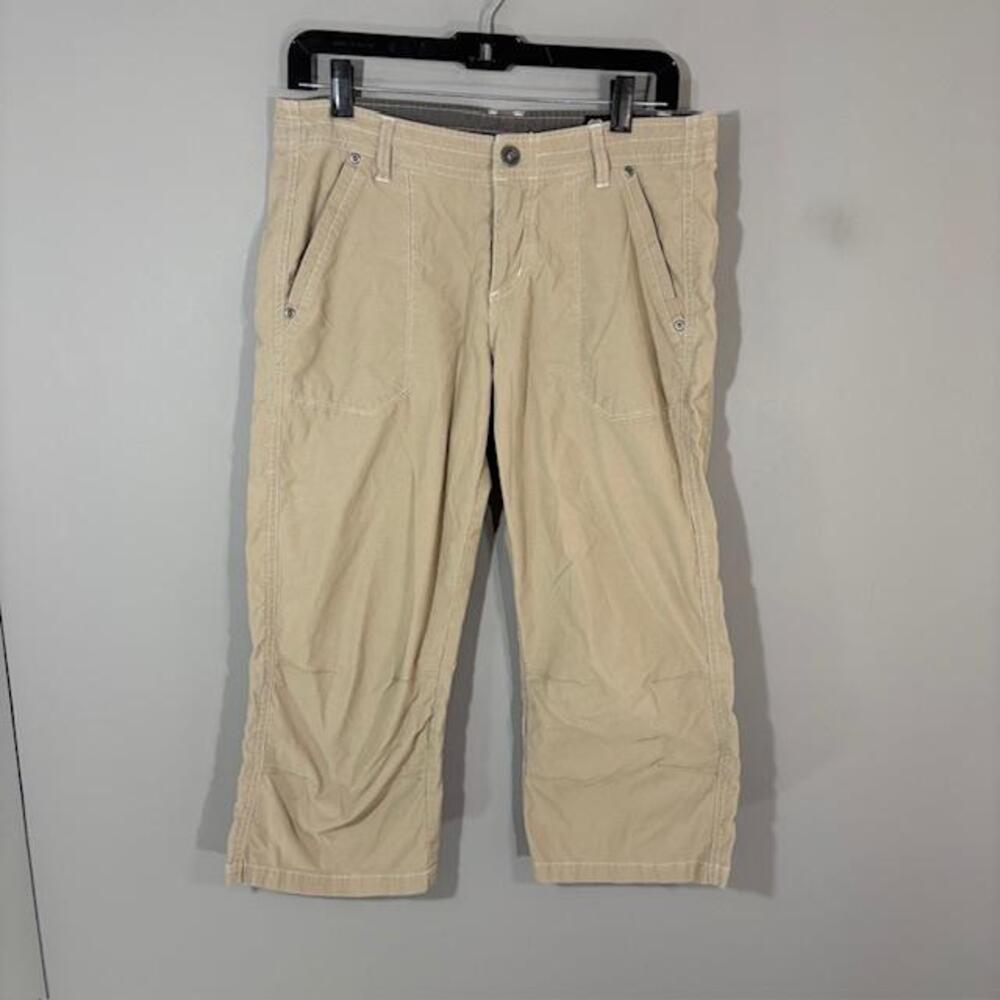 Kuhl Pants Womens 8 Beige Twill Capri Zip Pockets Embroidered Outdoor Travel